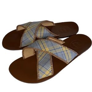 Men's Kane Sandal in Yellow Blue Plaid by Jack Rogers 11.5